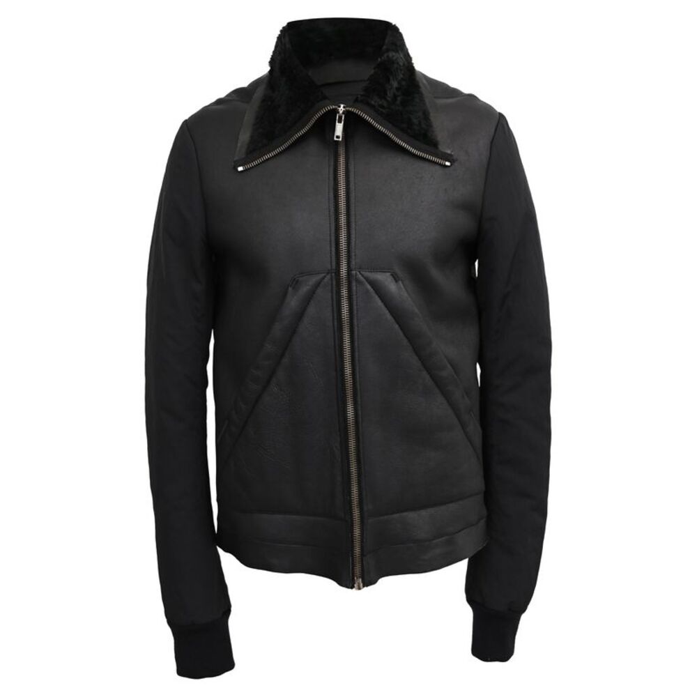 Rick Owens Shear-Lined Zip-Up Jacket in Black Leather